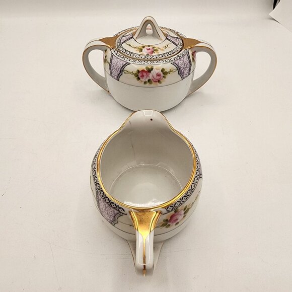 Vintage Hand-Painted Noritake Porcelain Creamer & Sugar Bowl Set Art Deco Style - Picture 2 of 14